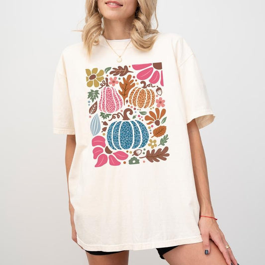 Vintage Fall Leopard Pumpkins Shirt Comfort Colors, Autumn Pumpkin Tees, Boho Floral Tshirt for Girls, Fall Vibes T-shirts for Women, Gift Ideas for Her, Casual Women's Tops, Cotton Fabric Womenswear