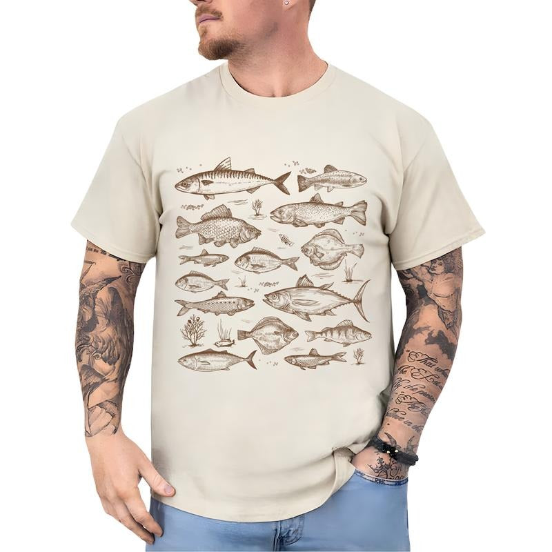 Vintage Fish Species Tattoo Style Shirt for Men, Retro Fishes Tees, Unisex Fishing T-shirt, Bass Lovers Tshirt, Fisher Gift Ideas, Classic Menswear