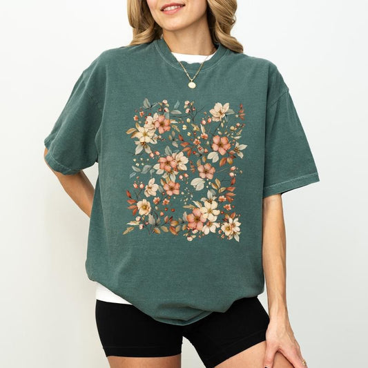 Vintage Floral Comfort Color Shirt, Botanical Nature Tee, Boho Shirt, Gardening Gifts, Wildflower Cottagecore Womenswear