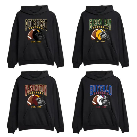 Vintage Football All Team Hoodie Collection - Classic Unisex Black Color