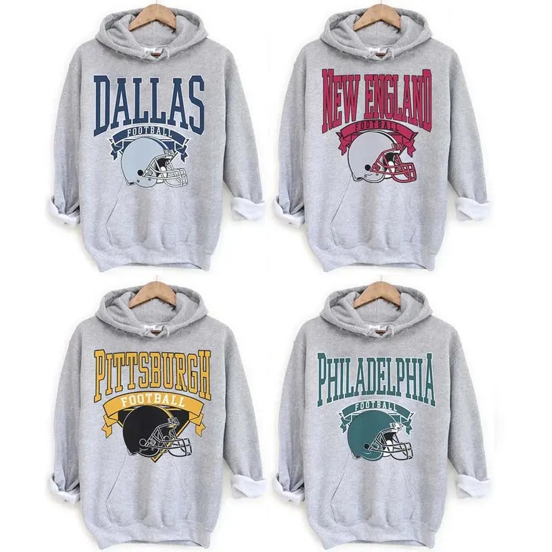 Vintage Football Hoodies Hometown Pullover City Football, Vintage Hoodies Classic Cotton Fabric Menswear