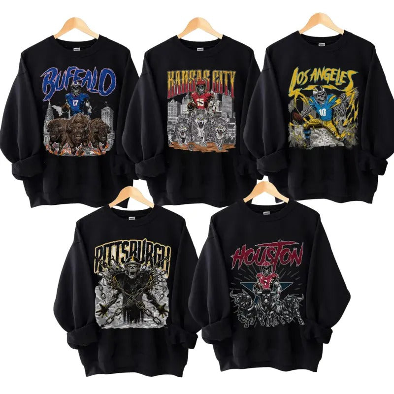 Vintage Football Sweatshirt, Shirt, Unisex T-Shirt, Skeleton Tee, Fan Apparel, Steelers Graphic Tee, Sports Gift men's  sweatshirts