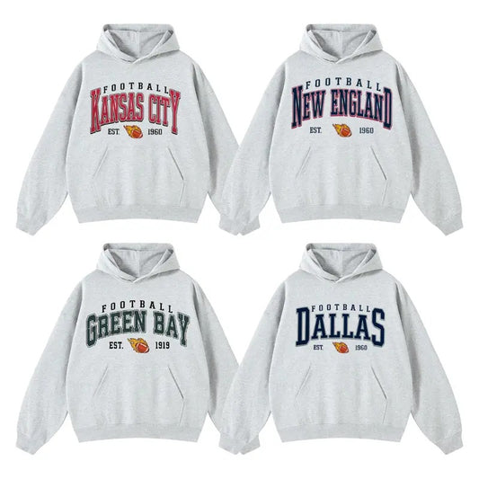 Vintage Football Teams Hoodie - Classic Fit in Ash Grey