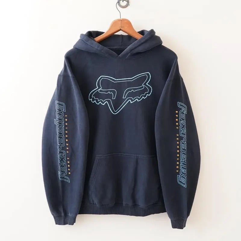 Vintage Fox Racing Motocross Distressed Faded Navy Blue Hoodie Fitsv, Fox Racing Unisex Shirt, Perfect for Moto Fans Top