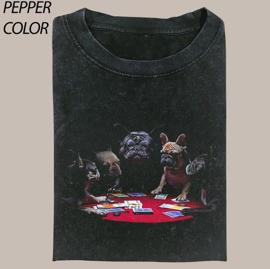 Vintage French Bulldog Playing Poker Graphic T-shirt, Funny Dog Lover Graphic Tee , Valentine's Day For Him, Valentine's Gift For Boyfriend Top