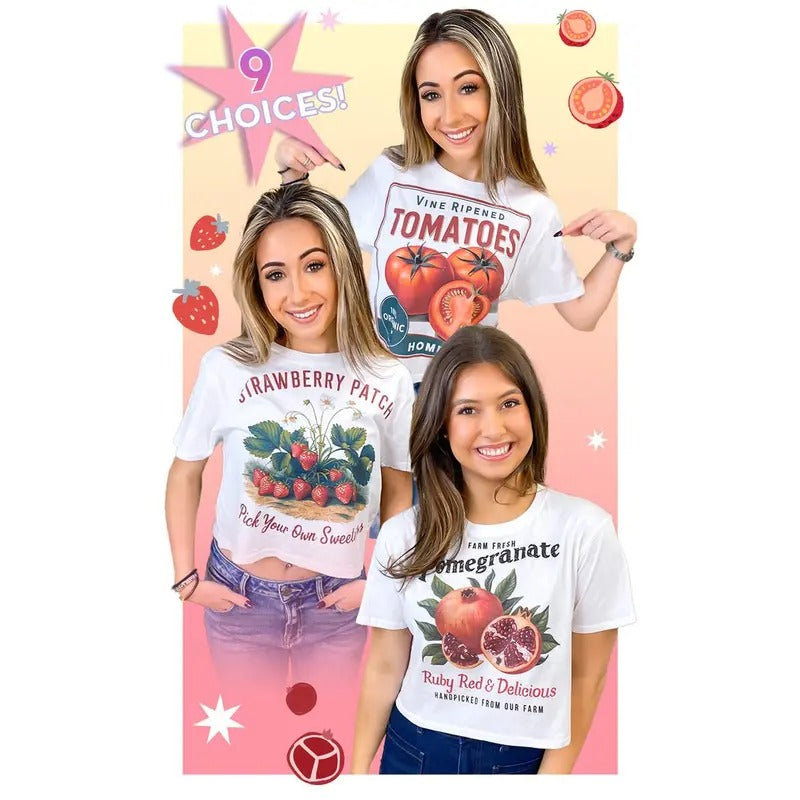 Vintage Fruit Graphic Crop Top T-Shirt Tik Tok