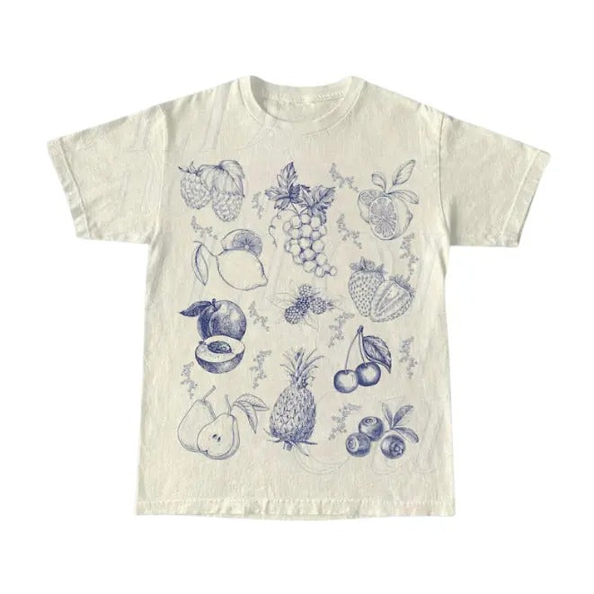 Vintage Fruits And Berries 90s Tattoo Tshirt, Retro Fruit Lovers Cute Shirt, Cherry Unisex Y2k Relaxed Lemon Graphic Top, gift for her