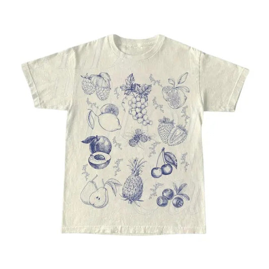 Vintage Fruits And Berries 90s Tattoo Tshirt, Retro Fruit Lovers Cute Shirt, Cherry Unisex Y2k Relaxed Lemon Graphic Top, gift for her