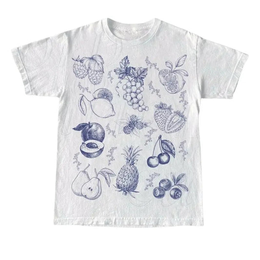 Vintage Fruits And Berries 90s Tattoo Tshirt, Retro Fruit Lovers Cute Shirt, Nature Food Shirt, Cherry Unisex Y2k Relaxed Lemon Graphic Top Womenswear Underwear Lady Comfort Summer Streetwear