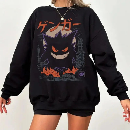 Vintage Gengar Japanese Cotton T-Shirt, Sweatshirt  Unisex Menswear Casual Clothing Tops Sweaters