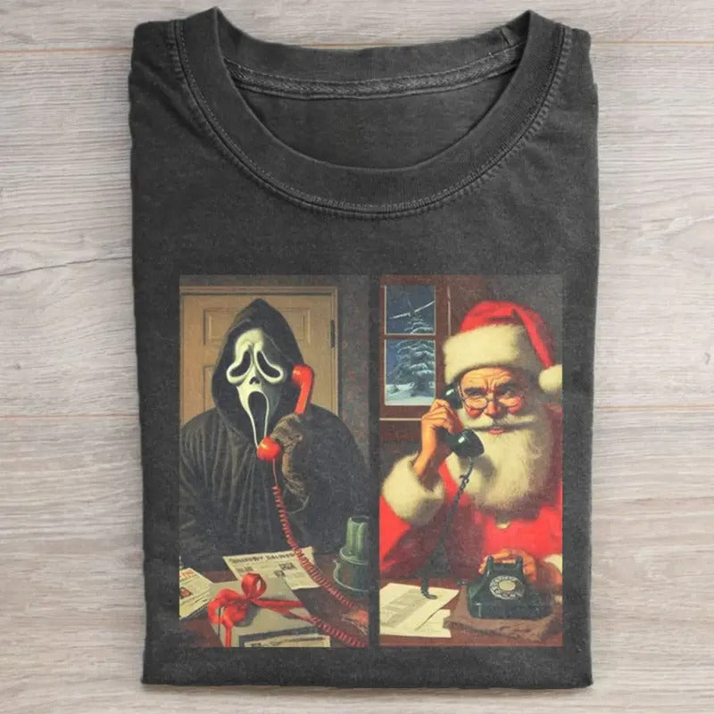 Vintage Ghostface Calling Santa Graphic Tee - Funny Christmas Shirt - Christian Christmas - Santa Claus - Cute Winter Shirt - Christmas Gifts - Scream Movie Shirt