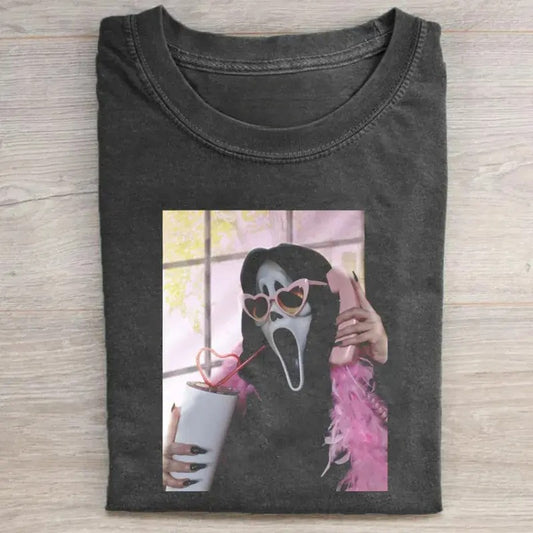 Vintage Ghostface Phone Call Graphic Tee, Scream Movie Graphic Tee, Funny Halloween Shirt, Horror Movie Shirt, Spooky Season, Trick or Treat, Halloween Gifts