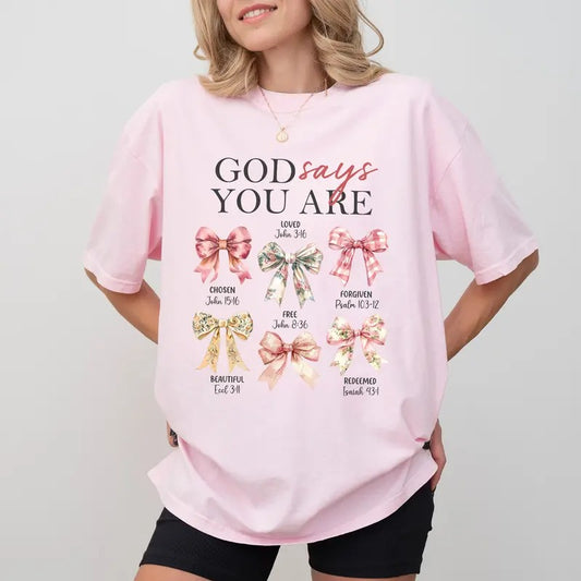 Vintage God Says You Are Comfort Colors Shirt, Coquette Bow Graphic Tee, Christian T-shirt, Bible Verse Tee, Religious Womenswear