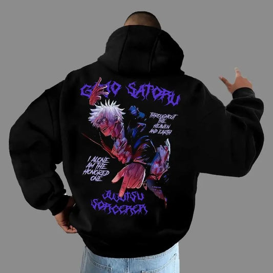 Vintage Gojo Satoru Shirt - Black Hoodie Sweatshirt with Anime Graphic Design, Demon Slayer Hoodie, Classic Design for Anime Lovers