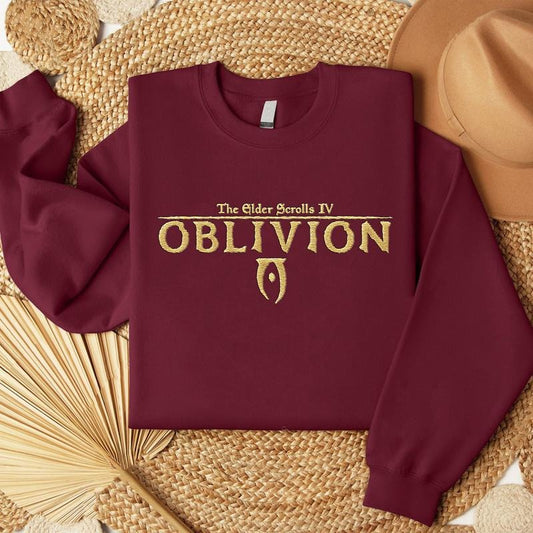Vintage Gold Oblivion Embroidered Shirt, The Perfect Fantasy RPG Embroidered Sweatshirt, Gaming Embroidered Shirt, Elder Scrolls Embroidered Shirt