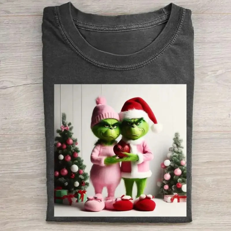 Vintage Gr1nch Couple Christmas Graphic Tee - Funny Gift for Lovers - Merry Christmas - Gr1nch Santa Claus - Couple Shirt for Christmas - Christmas Gifts