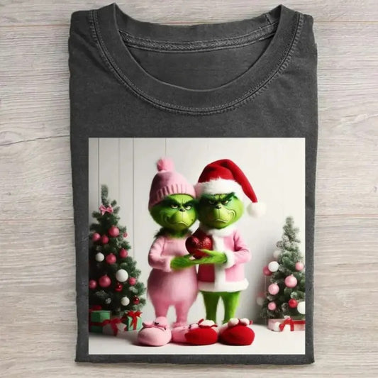 Vintage Gr1nch Couple Christmas Graphic Tee - Funny Gift for Lovers - Merry Christmas - Gr1nch Santa Claus - Couple Shirt for Christmas - Christmas Gifts
