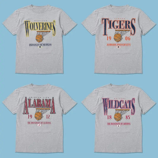 Vintage Graphic T-Shirt - NCAA All Team Basketball, Trendy Retro Streetwear for Men & Women Classic Cotton Top Menswear Unisex