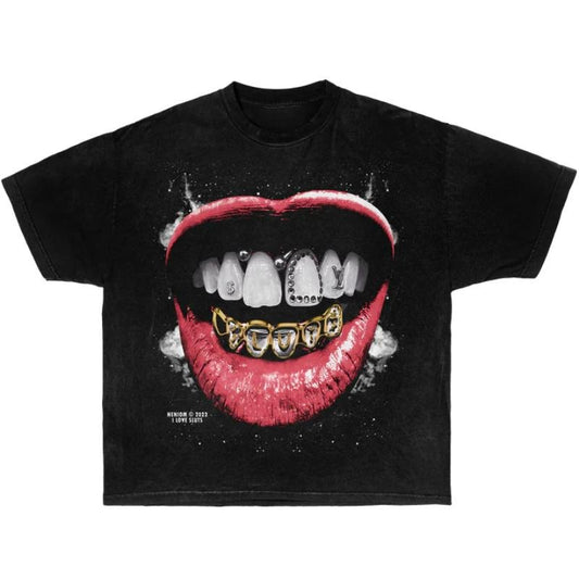 Vintage Grillz Garment-Dyed Boxy Shirt Streetwear Y2K Style, Y2K Cyber Wave Tee - Retro Vapor Aesthetic, Streetwear Statement, Unisex Crewneck Cotton