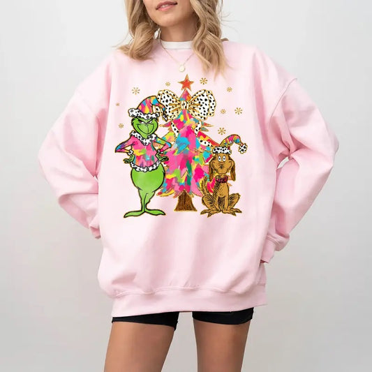 Vintage Grinnch Christmas Tree Sweatshirt, Whimsical Grinnch Max Tree Sweatshirt, Christmas Coquette Gift, Funny Gricnhy Gift