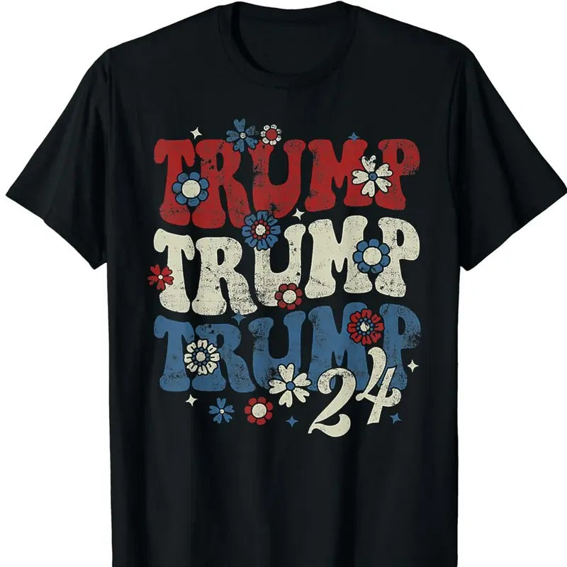 Vintage Groovy Flower Trump Trump Trump 2024 Gift Men Women T-Shirt Graphic Tee Tops Underwear Crewneck Menswear T Shirt