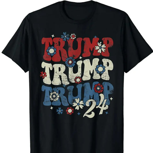 Vintage Groovy Flower Trump Trump Trump 2024 Gift Men Women T-Shirt Graphic Tee Tops Underwear Crewneck Menswear T Shirt