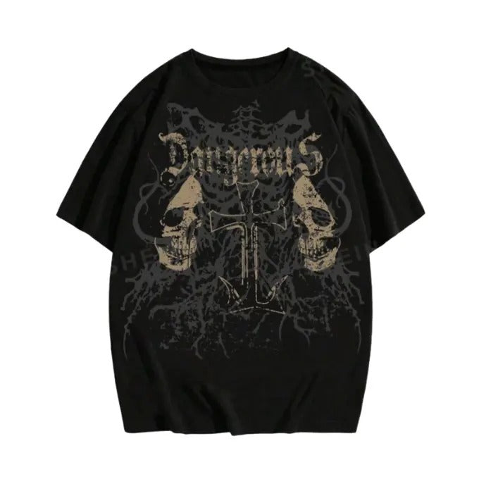 Vintage Grunge Punk Men Gothic-Style Skull And Cross Graphic Tee, Sweatshirt, Hoodie Gift For Women Top Womenswear Underwear Cotton T-Shirt Polyester