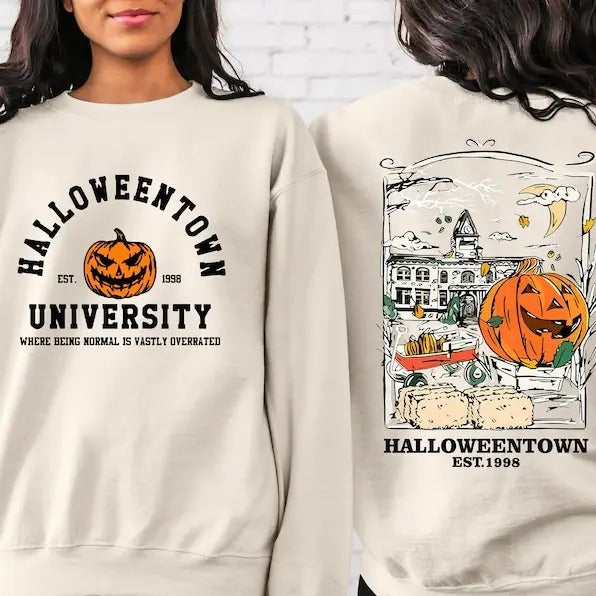 Vintage Halloween Crewneck T-Shirt, Retro Halloween Back and Front Sweatshirt, Halloween Pumpkin Horror Shirt, Halloween Women's Hoodie