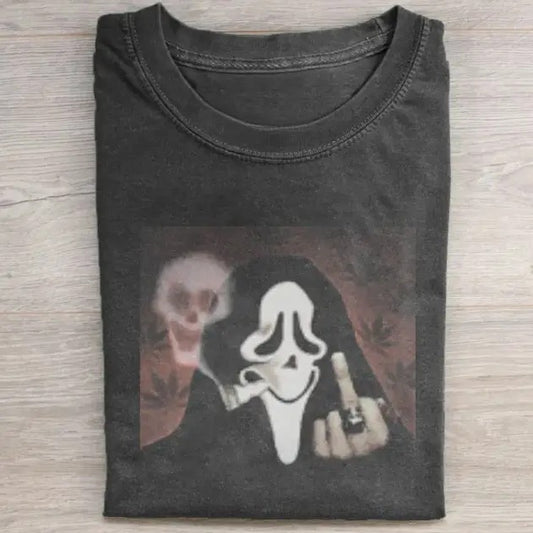 Vintage Halloween Graphic T-shirt, Ghost Face Smoking Middle Finger Tee, Horror Movie Shirt, Horror Character, Funny Halloween Shirt, Unisex T-Shirt