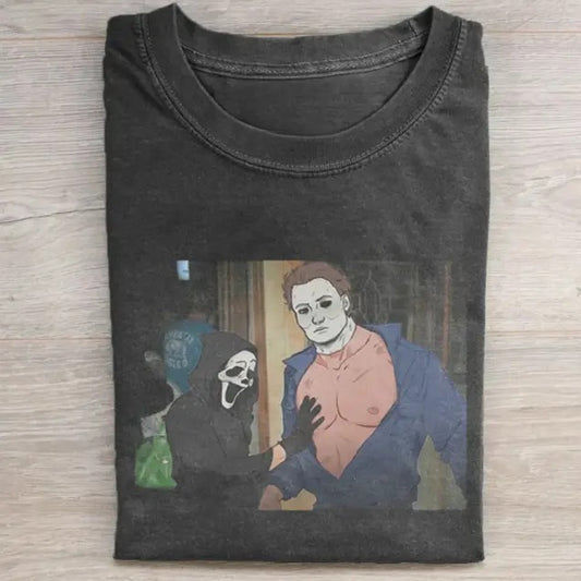 Vintage Halloween Graphic T-shirt, Ghost Face X Michael Myers Tee, Horror Movie Shirt, Horror Character, Funny Halloween Shirt, Unisex T-Shirt