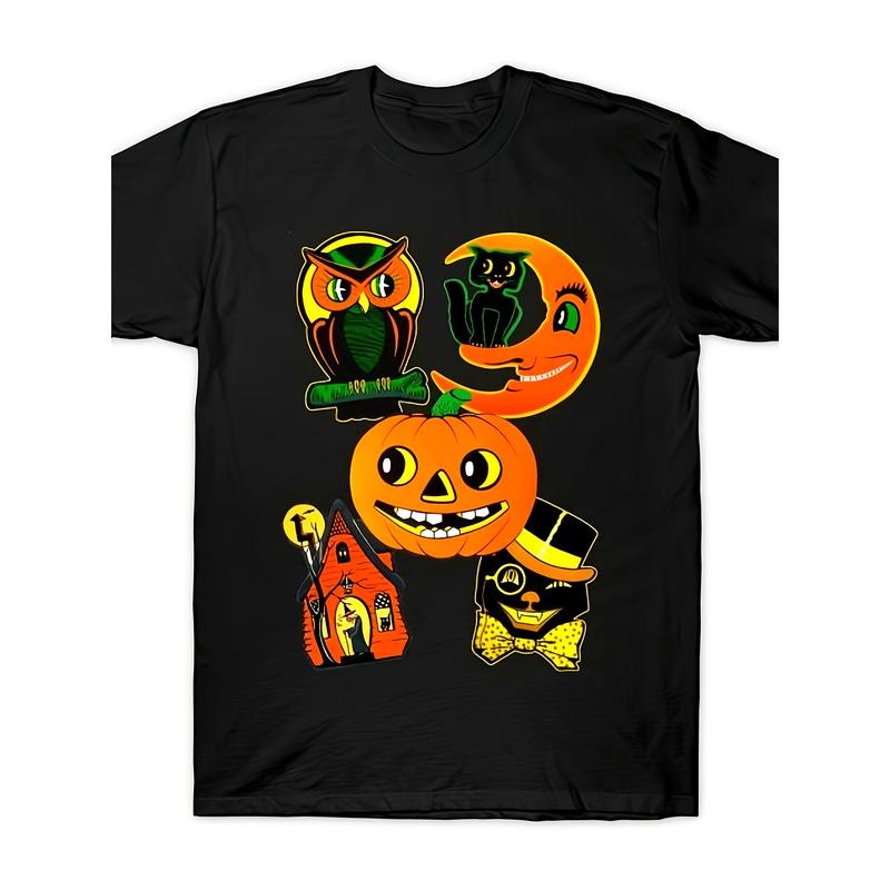 Vintage Halloween Printed T-shirt Comfortable Breathable, Soft, Casual Short Sleeve, Daily Wear, All Season, Black Men 220g made in usa