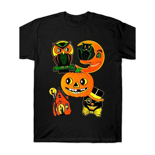 Vintage Halloween Printed T-shirt Comfortable Breathable, Soft, Casual Short Sleeve, Daily Wear, All Season, Black Men 220g made in usa
