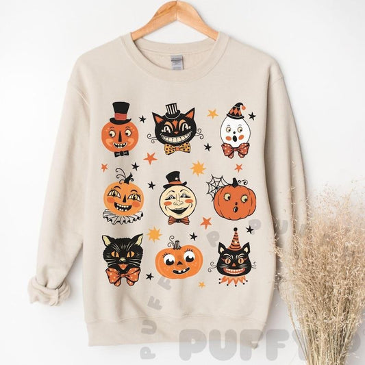 Vintage Halloween Shirt Cute Halloween Sweatshirt Black Cat Primitive Halloween Pumpkin Shirt Folk Art Retro Halloween Hoodie Fall Clothing  T-shirt, sweater and Hoodie