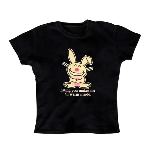 Vintage Happy Bunny Baby Tee, Gothic Women Clothes Star Girl Y2k Tops, Y2k Top Women Streetwear, Scene Clothing 2000s, Women Fitted T-Shirt, Gift For Girlfriend