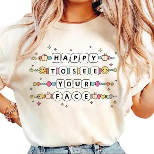 Vintage Happy To See Your Face T-Shirt, Unisex Cotton For Men, Casual Polyeste Crewneck Shortsleevestyle{n002}2