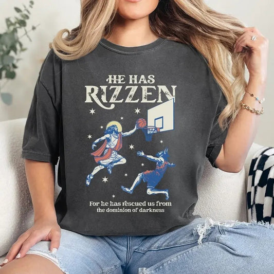 Vintage He Is Rizzin' Shirt, Jesus Playing Basketball, Funny Easter Tshirt, Retro Christian Religious Tee, Weirdcore Meme  T-shirt, sweater and Hoodie
