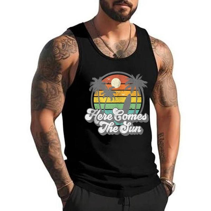 Vintage Here Comes The Sun Beach Surfing Retro 70s Surf Gift Unisex Tank Top, Cotton, Size S-3XL