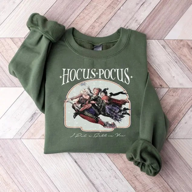 Vintage Hocus Pocu* Sweatshirt, Sanderson Sisters Sweatshirt, Halloween Party Shirt, Cute Halloween Outfit Knit Menswear