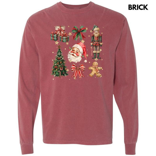 Vintage Holiday Collage Long Sleeve Comfort Colors T-Shirt 'NLB'