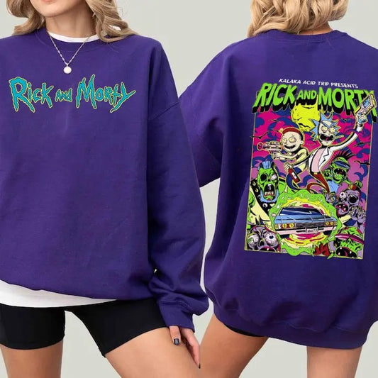 Vintage Horror Rick And Morty T-shirt, Halloween T-shirt, Rick And Morty Vs. Zombies Sweatshirt - Hoodie