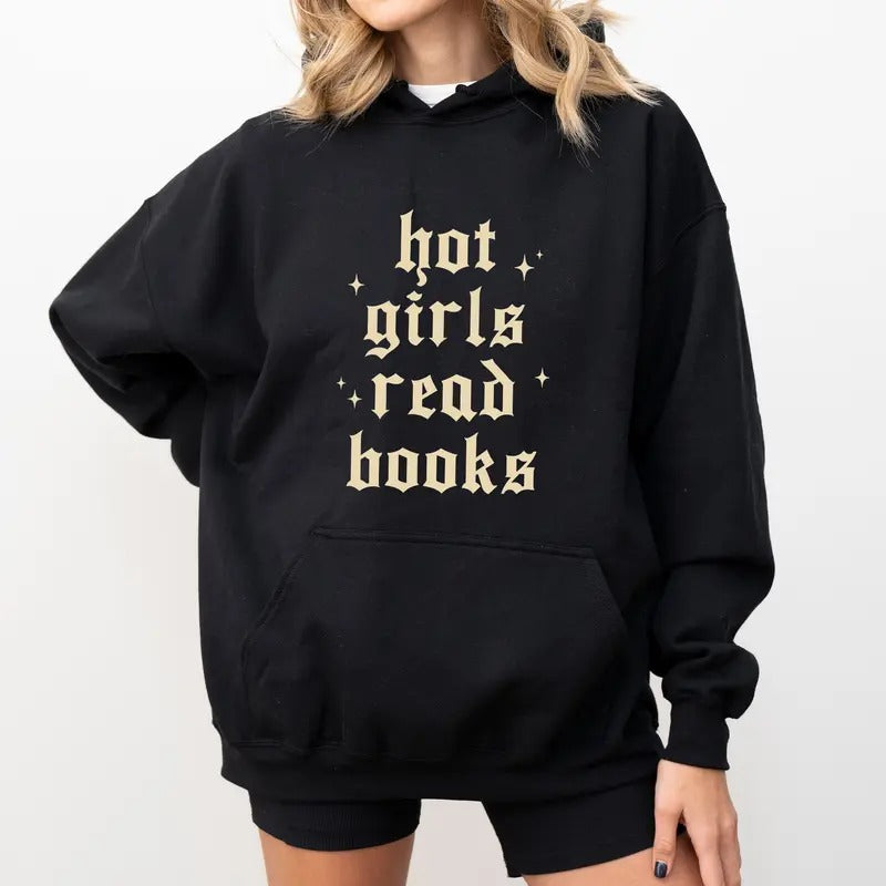 Vintage Hot Girls Read Books Hoodie, Retro Bookish Graphic Hoodies, Reading Lover Hoodie, Good Girl Clothing, Gift For Book Lovers