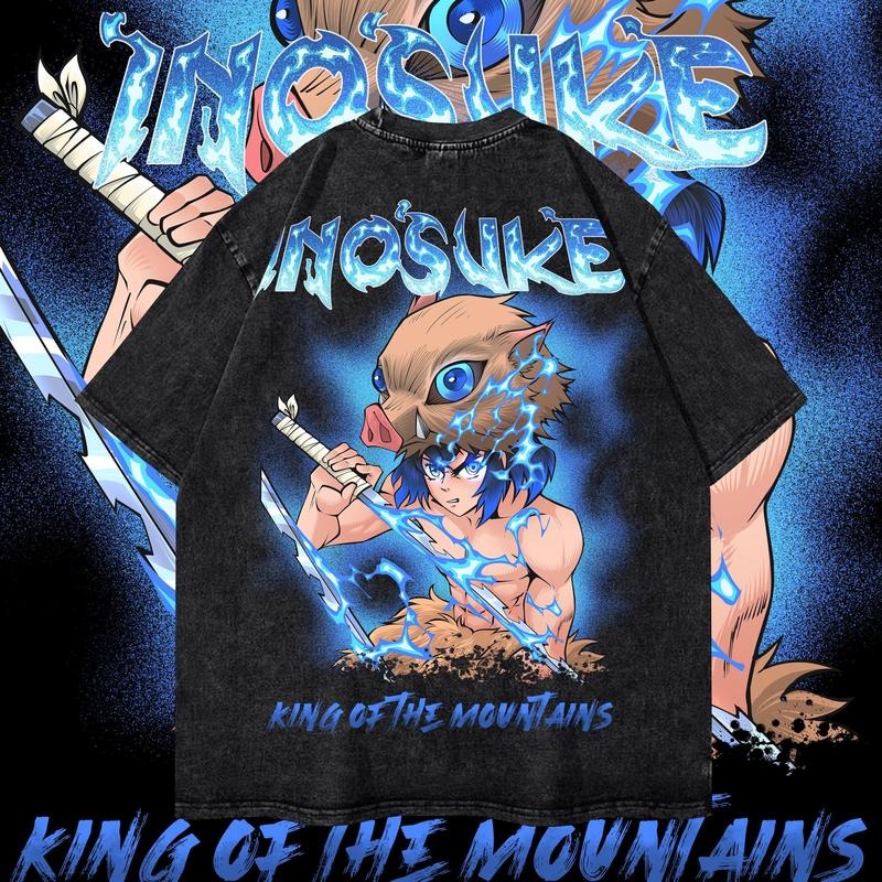 Vintage Inosuke Dyenomite Mineral Wash Shirt, Demon Slayer Shirt, Unisex Anime T-Shirt, Streetwear & Gym Style, Classic Cotton
