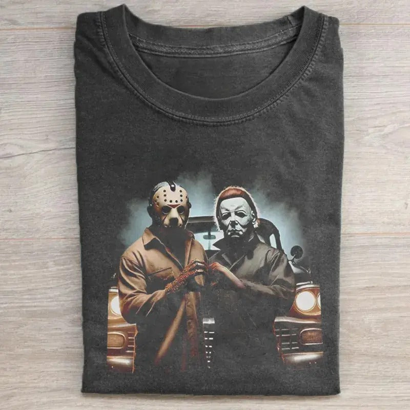 Vintage Jason and Michael Myers Heart Hands Graphic Tee, Halloween Movie Shirt, Friday The 13th Movie Shirt, Horror Movie Shirt, Thriller Movie, Scary Movie, Halloween Gifts