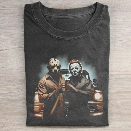 Vintage Jason and Michael Myers Heart Hands Graphic Tee, Halloween Movie Shirt, Friday The 13th Movie Shirt, Horror Movie Shirt, Thriller Movie, Scary Movie, Halloween Gifts