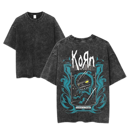 Vintage Korn Band Graphic Tee, Korn Creepy Bear Artwork Shirt, Rock Music Apparel, Alternative Music Fashion, Korn Unisex Streetwear, Nu Metal Style, Korn Collector's Teestyle{n002}2