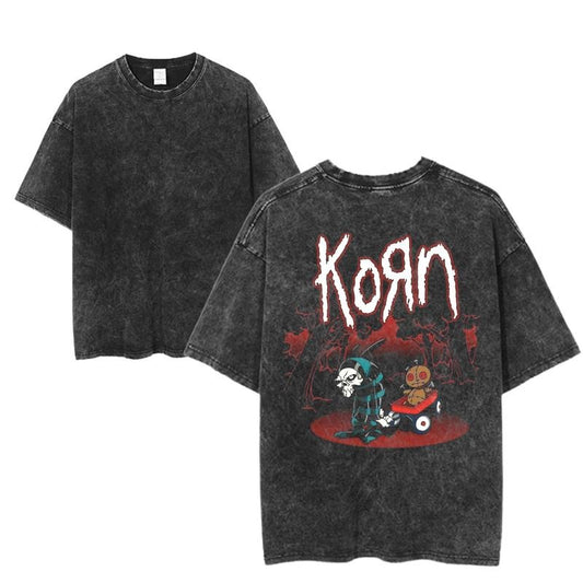 Vintage Korn Band Graphic Tee, Korn Creepy Cartoon Design Shirt, Rock Music Apparel, Alternative Music Fashion, Korn Unisex Streetwear, Nu Metal Style, Korn Collector's Tee