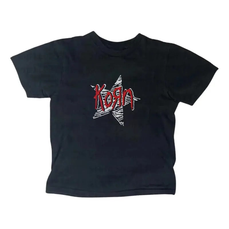 Vintage Korn Star Baby Tee, Korn Rock Band Baby Tee, Nu Metal Music Shirt, Y2k Top Women Streetwear, Grunge 2000s, Gothic Emo Girl Tops, Women Fitted T-Shirt