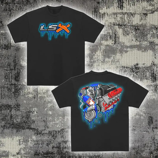 Vintage LSX GLOW Shirt - Old School Cotton Crewneck 2-Sided Graphic Tee for Men, Classic Chevy Gift, Truck Shirt, Cotton Crewneck