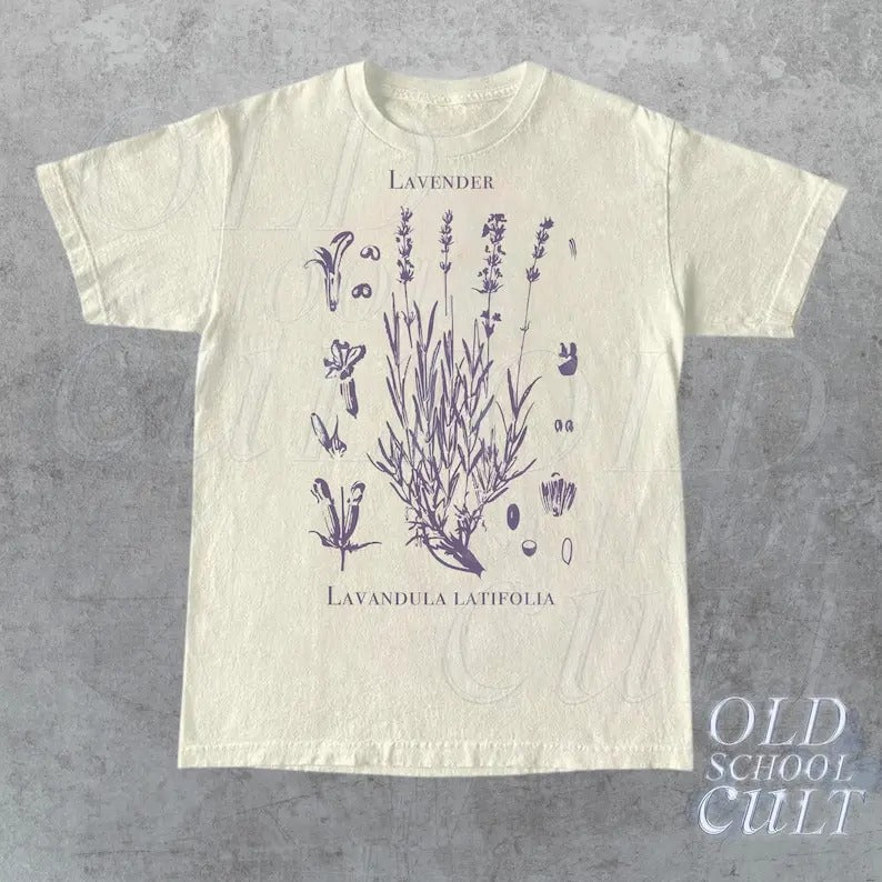 Vintage Lavender 90s Graphic T-Shirt, Retro Lavender Unisex Adult Shirt, Wildflowers Nature Shirt, Botanical Shirt, Relaxed Cotton Shirt