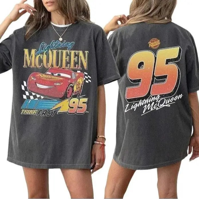 Vintage Lightning Mcqueen Shirt, Radiator Springs Tee - Rusteze Cars Shirt, Cars Characters Tee, Wdw Family Vacation Shirts - Lightning Mcqueen, Mcqueen Shirt, Cars Birthday Shirt Top Womenswear